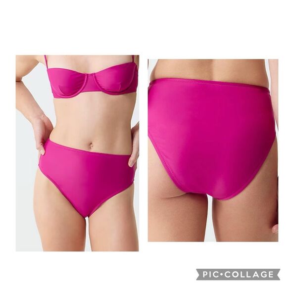 NWT J Crew Radiant Fuchsia High Rise Full Coverage Bikini Bottom Swimwear Sz XS - Picture 3 of 7